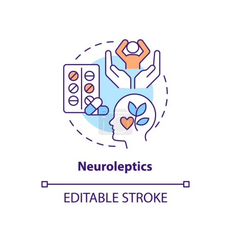 Neuroleptics medication multi color concept icon. Antipsychotic medicine. Round shape line illustration. Abstract idea. Graphic design. Easy to use in infographic, presentation, brochure, booklet