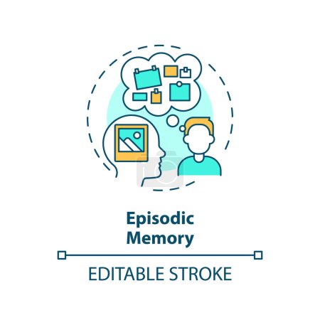 Episodic memory, adhd multi color concept icon. Brain processing issues. Round shape line illustration. Abstract idea. Graphic design. Easy to use in infographic, presentation, brochure, booklet