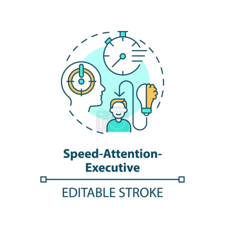 Speed-attention-executive multi color concept icon. Hyperaktives Verhalten. Abbildung der runden Formlinie. Abstrakte Idee. Grafikdesign. Einfache Bedienung in Infografik, Präsentation, Broschüre, Broschüre