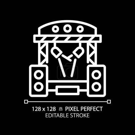Illustration for Music festival pixel perfect white linear icon for dark theme. Concert stage. Speakers stereo music. Nightlife activity. Thin line illustration. Isolated symbol for night mode. Editable stroke - Royalty Free Image
