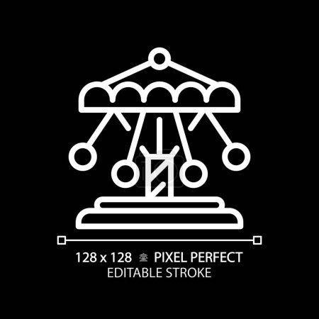 Swinging chain carousel pixel perfect white linear icon for dark theme. Fairground park attraction. Ride entertainment. Thin line illustration. Isolated symbol for night mode. Editable stroke
