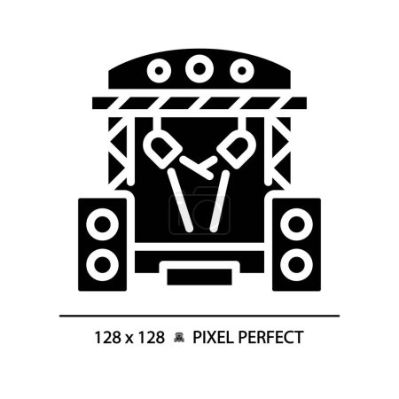 Music festival pixel perfect black glyph icon. Concert stage. Stereo music. Audio performance. Nightlife activity. Silhouette symbol on white space. Solid pictogram. Vector isolated illustration