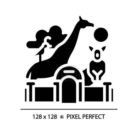 Zoo life exhibition pixel perfect black glyph icon. Zoological park, wildlife preservation. Animal habitats. Silhouette symbol on white space. Solid pictogram. Vector isolated illustration