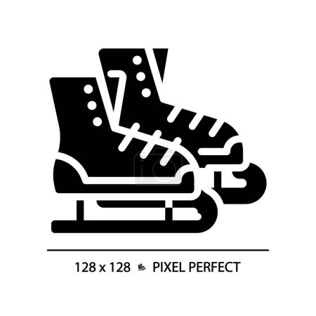 Glace pixel de patinage artistique icône parfaite glyphe noir. Chaussures de sport d'hiver. Spectacle saisonnier, performance chorégraphique. Symbole de silhouette sur espace blanc. Pictogramme solide. Illustration vectorielle isolée