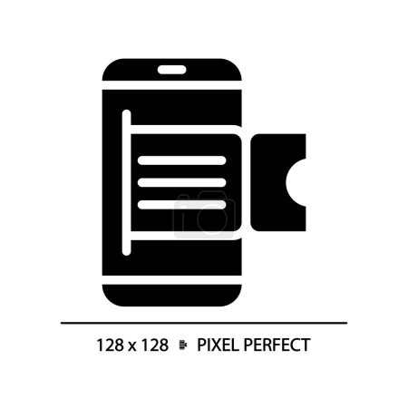 Ilustración de Entradas digitales pixel perfecto icono de glifo negro. Reserva en línea, pases electrónicos. Reservas web, programación virtual. Símbolo de silueta en el espacio en blanco. Pictograma sólido. Ilustración aislada vectorial - Imagen libre de derechos