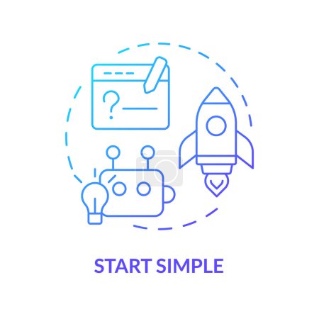 Start simple blue gradient concept icon. Prompt engineering tips. Design clear instruction. Ask basic question. Round shape line illustration. Abstract idea. Graphic design. Easy to use in article