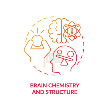Gehirnchemie und Struktur rotes Gradientenkonzept Symbol. Nervensystem. Abbildung der runden Formlinie. Abstrakte Idee. Grafikdesign. Einfache Bedienung in Infografik, Präsentation, Broschüre, Broschüre
