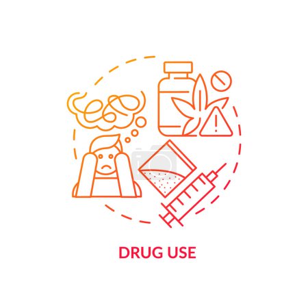 Drug use red gradient concept icon. Health issues, addiction. Life disruption. Round shape line illustration. Abstract idea. Graphic design. Easy to use in infographic, presentation, brochure, booklet