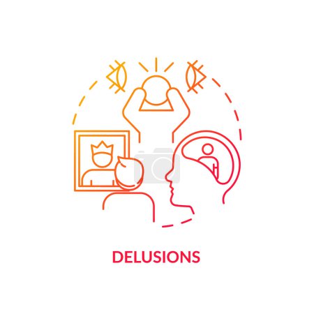 Delusion mental illness red gradient concept icon. Cognitive disorder. Round shape line illustration. Abstract idea. Graphic design. Easy to use in infographic, presentation, brochure, booklet