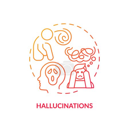 Hallucination, neurology illness red gradient concept icon. Perception disease. Round shape line illustration. Abstract idea. Graphic design. Easy to use in infographic, presentation, brochure