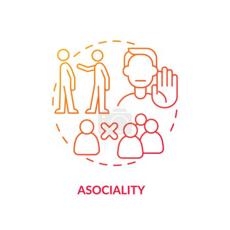 Asociality red gradient concept icon. Social isolation. Asocial behavior. Round shape line illustration. Abstract idea. Graphic design. Easy to use in infographic, presentation, brochure, booklet