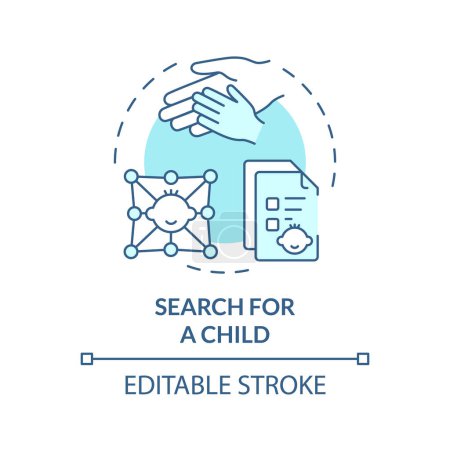 Search for child soft blue concept icon. Waiting for adoption. Matching with baby. Child care. Social services. Round shape line illustration. Abstract idea. Graphic design. Easy to use