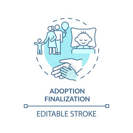 Adoption finalization soft blue concept icon. Becoming parents. Happy family united. Getting parental rights. Round shape line illustration. Abstract idea. Graphic design. Easy to use