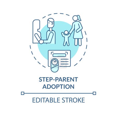 Illustration for Step parent adoption soft blue concept icon. Step child custody. Adoption legal process. Official certificate. Round shape line illustration. Abstract idea. Graphic design. Easy to use - Royalty Free Image