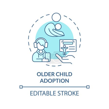 Illustration for Older child adoption soft blue concept icon. Find family for teenager. Teen caregiver. Loving and caring parent. Round shape line illustration. Abstract idea. Graphic design. Easy to use - Royalty Free Image