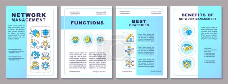 Illustration for Network infrastructure management blue brochure template. Leaflet design with linear icons. Editable 4 vector layouts for presentation, annual reports. Arial-Black, Myriad Pro-Regular fonts used - Royalty Free Image