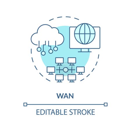 Wan connection type soft blue concept icon. Business network digital infrastructure. System servers management. Round shape line illustration. Abstract idea. Graphic design. Easy to use