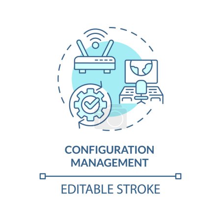 Configuration management soft blue concept icon. Performance evaluation, monitoring tools. Server maintenance. Round shape line illustration. Abstract idea. Graphic design. Easy to use