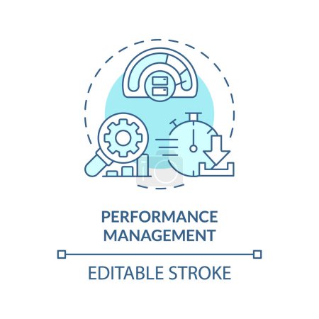 Performance management soft blue concept icon. System analysis, process improvement. Efficiency administration. Round shape line illustration. Abstract idea. Graphic design. Easy to use