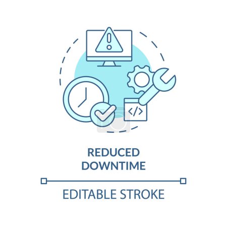 Downtime reduce soft blue concept icon. Server maintenance monitoring tools. Performance analysis, process optimization. Round shape line illustration. Abstract idea. Graphic design. Easy to use