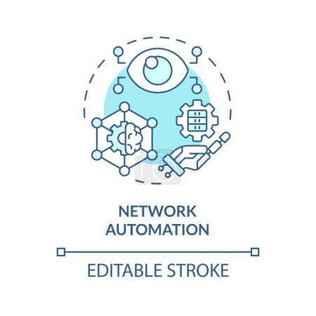 Das weiche blaue Konzept der Netzwerkautomatisierung. Aufgabenmanagement durch künstliche Intelligenz. Systemserververwaltung. Abbildung der runden Formlinie. Abstrakte Idee. Grafikdesign. Einfach zu bedienen