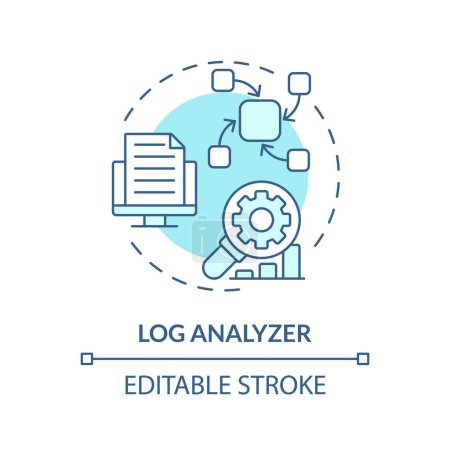 Log analyzer soft blue concept icon. Server maintenance, troubleshooting. Performance monitoring, digital tracking. Round shape line illustration. Abstract idea. Graphic design. Easy to use