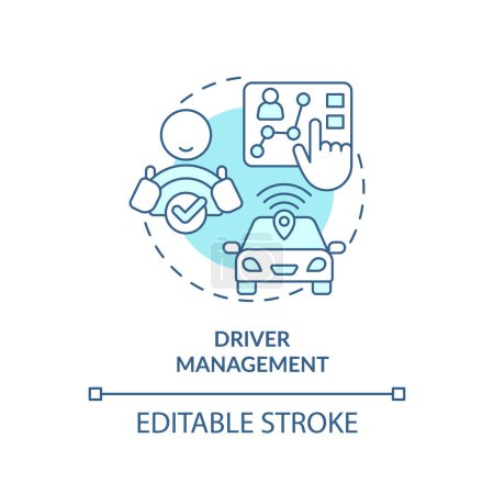 Driver management icono concepto azul suave. Cualificación de conducción, aumento de eficiencia. Ilustración de línea de forma redonda. Una idea abstracta. Diseño gráfico. Fácil de usar en infografía, presentación