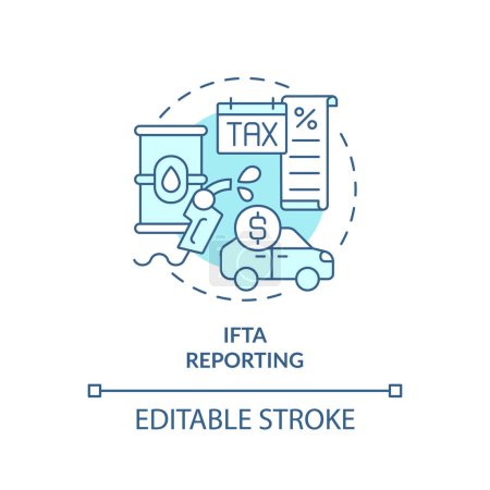 IFTA berichtet weiches blaues Konzeptsymbol. Brennstoffsteuern, Verbrauchsregulierung. Die Betriebskosten sinken. Abbildung der runden Formlinie. Abstrakte Idee. Grafikdesign. Einfach zu bedienen in der Infografik