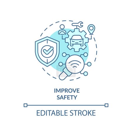 Safety improve soft blue concept icon. Customer satisfaction, risk management. Vehicle maintenance. Round shape line illustration. Abstract idea. Graphic design. Easy to use in infographic