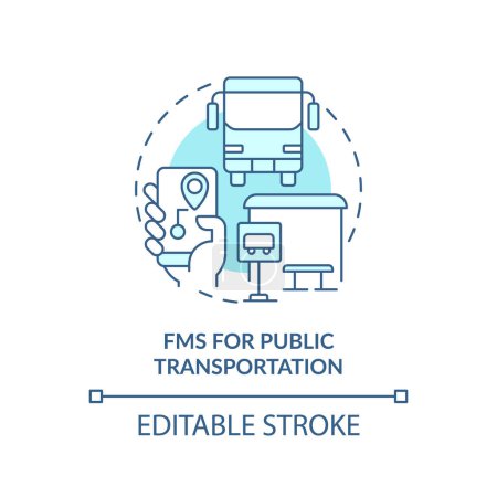Ilustración de FMS para el transporte público icono concepto azul suave. Movilidad urbana, logística urbana. Ilustración de línea de forma redonda. Una idea abstracta. Diseño gráfico. Fácil de usar en infografía, presentación - Imagen libre de derechos