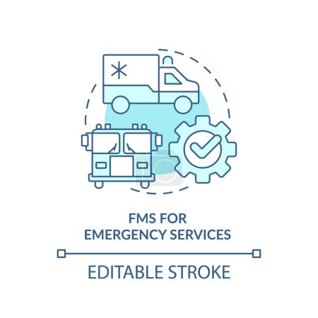 FMS für Rettungsdienste weiches blaues Konzeptsymbol. Öffentliche Sicherheit, spezialisierte Ausrüstung. Abbildung der runden Formlinie. Abstrakte Idee. Grafikdesign. Einfache Bedienung in Infografik, Präsentation