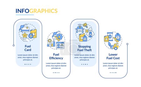 Fuel economy rectangle infographic template. Expenditures reduce. Data visualization with 4 steps. Editable timeline info chart. Workflow layout with line icons. Lato-Bold, Regular fonts used