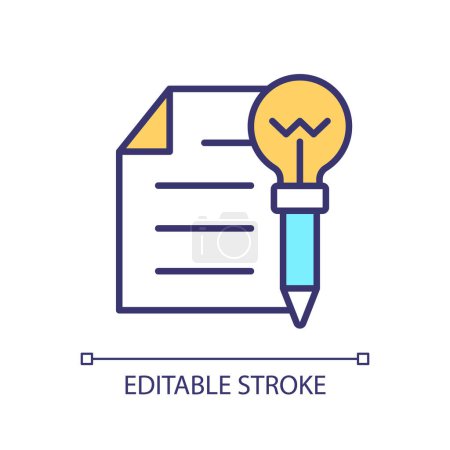 Creative content creation RGB color icon. Innovative idea. Take notes. Conceptual thinking. Writing and planning. Isolated vector illustration. Simple filled line drawing. Editable stroke