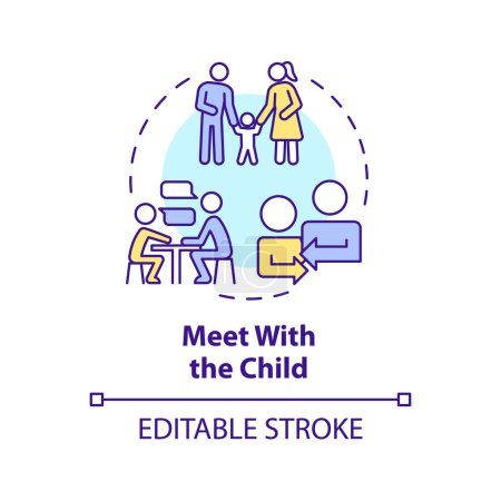 Meet with child multi color concept icon. Build family bonds. Visiting kid before adoption. Prepare for parenting. Round shape line illustration. Abstract idea. Graphic design. Easy to use