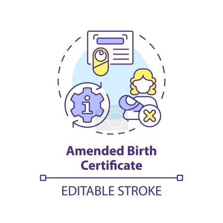 Certificado de nacimiento modificado icono concepto multicolor. Cambio de información del niño adoptado. Procedimiento de adopción. Ilustración de línea de forma redonda. Una idea abstracta. Diseño gráfico. Fácil de usar