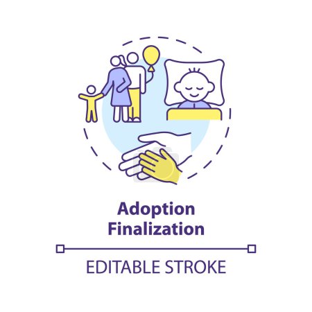 Adoption finalization multi color concept icon. Becoming parents. Happy family united. Getting parental rights. Round shape line illustration. Abstract idea. Graphic design. Easy to use