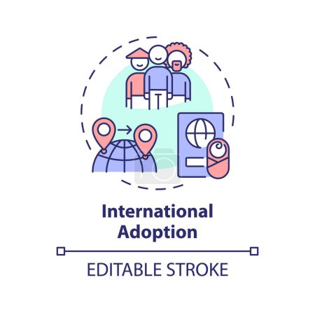 International adoption multi color concept icon. Adopt newborn from foreign country. Multicultural family. Round shape line illustration. Abstract idea. Graphic design. Easy to use