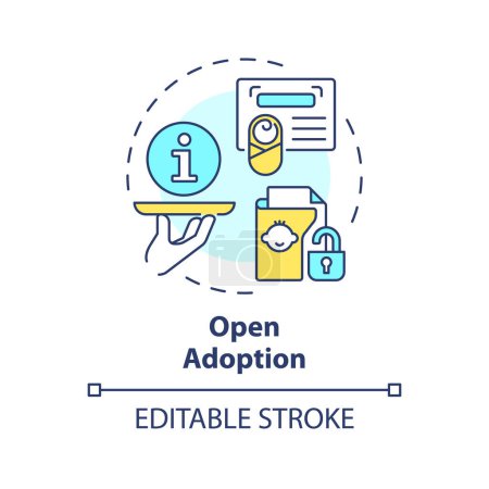 Open adoption multi color concept icon. Sharing personal information with biological parents. Child custody. Round shape line illustration. Abstract idea. Graphic design. Easy to use