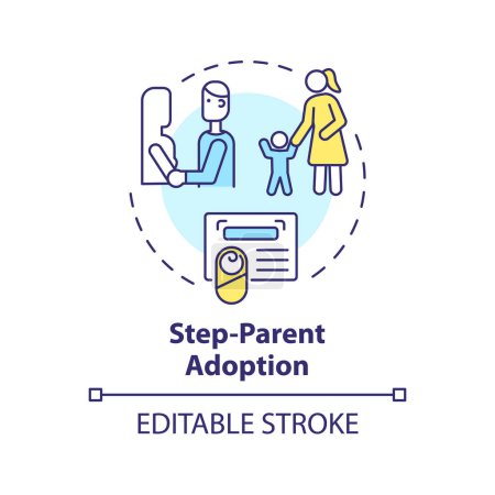 Step parent adoption multi color concept icon. Step child custody. Adoption legal process. Official certificate. Round shape line illustration. Abstract idea. Graphic design. Easy to use