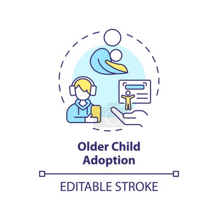 Older child adoption multi color concept icon. Find family for teenager. Teen caregiver. Loving and caring parent. Round shape line illustration. Abstract idea. Graphic design. Easy to use