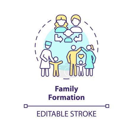 Family formation multi color concept icon. Adoption benefit. Child protection. Loving and supportive family. Round shape line illustration. Abstract idea. Graphic design. Easy to use