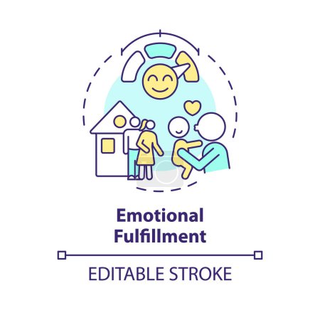 Emotional fulfillment multi color concept icon. Benefit of child adoption. Happy family. Loving parent and kid. Round shape line illustration. Abstract idea. Graphic design. Easy to use