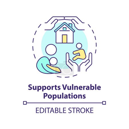 Support vulnerable populations multi color concept icon. Loving parent and child. Adoption benefits. Child welfare. Round shape line illustration. Abstract idea. Graphic design. Easy to use