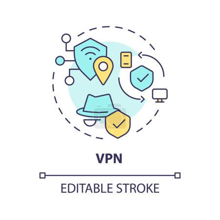 Vpn connection type multi color concept icon. Cybersecurity data protection. Network vulnerability security monitoring. Round shape line illustration. Abstract idea. Graphic design. Easy to use