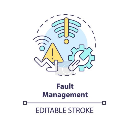 Fault management multi color concept icon. Log analyzing, vulnerability assessment. Server administration maintenance. Round shape line illustration. Abstract idea. Graphic design. Easy to use
