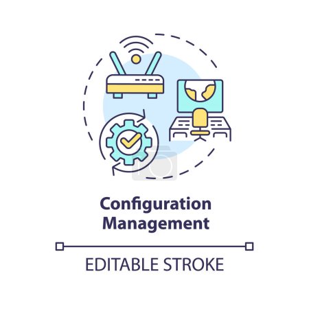 Configuration management multi color concept icon. Performance evaluation, monitoring tools. Server maintenance. Round shape line illustration. Abstract idea. Graphic design. Easy to use