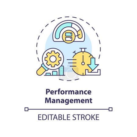 Performance management multi color concept icon. System analysis, process improvement. Efficiency administration. Round shape line illustration. Abstract idea. Graphic design. Easy to use