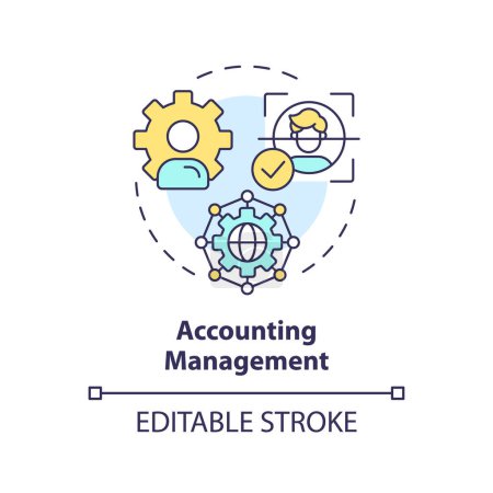Accounting management multi color concept icon. Digital tracking, log analyzing. Network protocol regulation. Round shape line illustration. Abstract idea. Graphic design. Easy to use