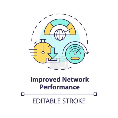 Network performance multi color concept icon. Internet connection monitoring. Log analyzing, process improvement. Round shape line illustration. Abstract idea. Graphic design. Easy to use