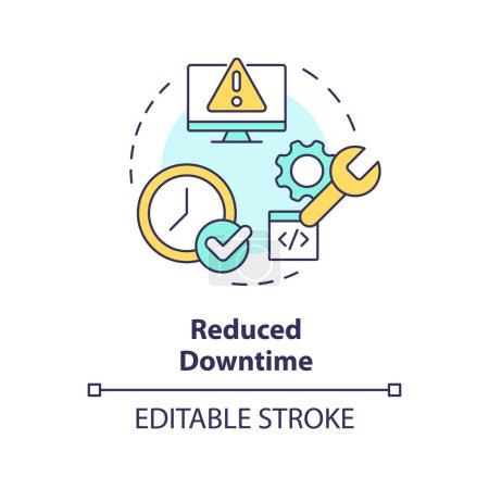Downtime reduce multi color concept icon. Server maintenance monitoring tools. Performance analysis, process optimization. Round shape line illustration. Abstract idea. Graphic design. Easy to use